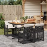 Set mobilier de grădină cu perne, 5 piese, negru, poliratan