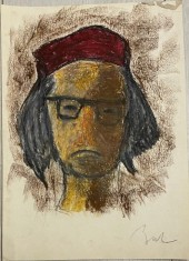 Studiu pentru Autoportret , Corneliu Baba, creioane cerate, 20x28 cm, artă rom&acirc;nească, artist rom&acirc;n, schiță studiu