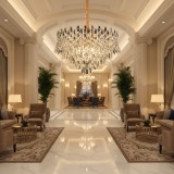 Candelabru Cristal MONARCH Magno 12xE14, Diametru 60cm, Inaltime 40cm, Auriu Lucios, Inaltime Reglabila, Design Elegant