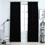 Draperii opace, 2 buc., negru, 140x225 cm, catifea, cu c&acirc;rlige