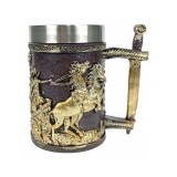 Halba de bere model medieval cavaler roman, inox si rasina ,600 ml, Oem