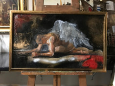 Pictura Nud barbat, tablou cu barbat nud, tablou epoxidica pictat manual 77x48cm foto
