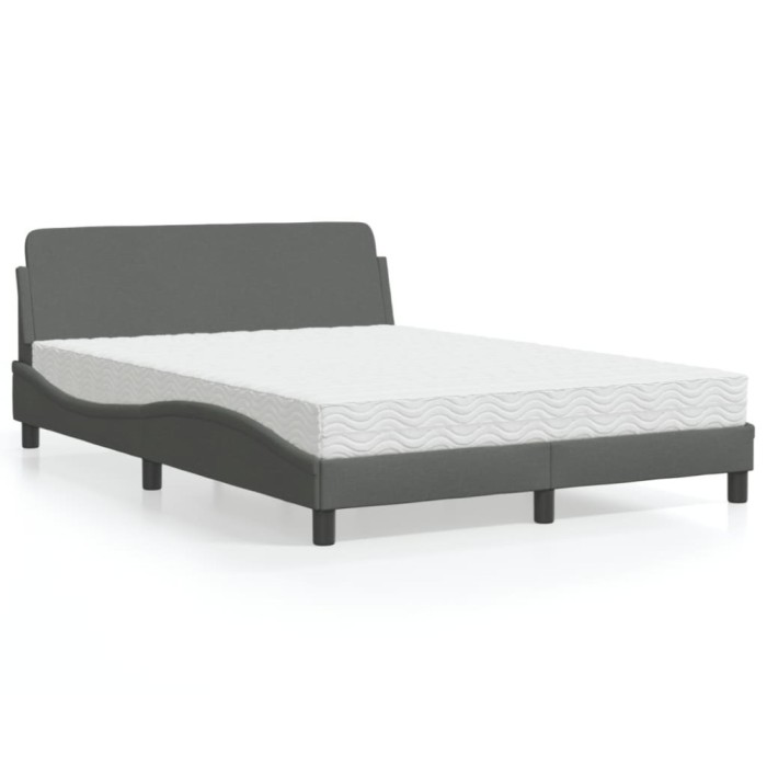 vidaXL Pat cu saltea, Dover, gri &icirc;nchis, 140x190 cm, textil 3208385