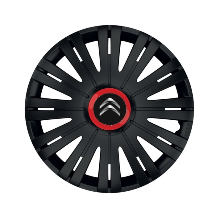 Set 4 capace roti Negre Cu Inel Rosu Active R15 pentru gama auto Citroen