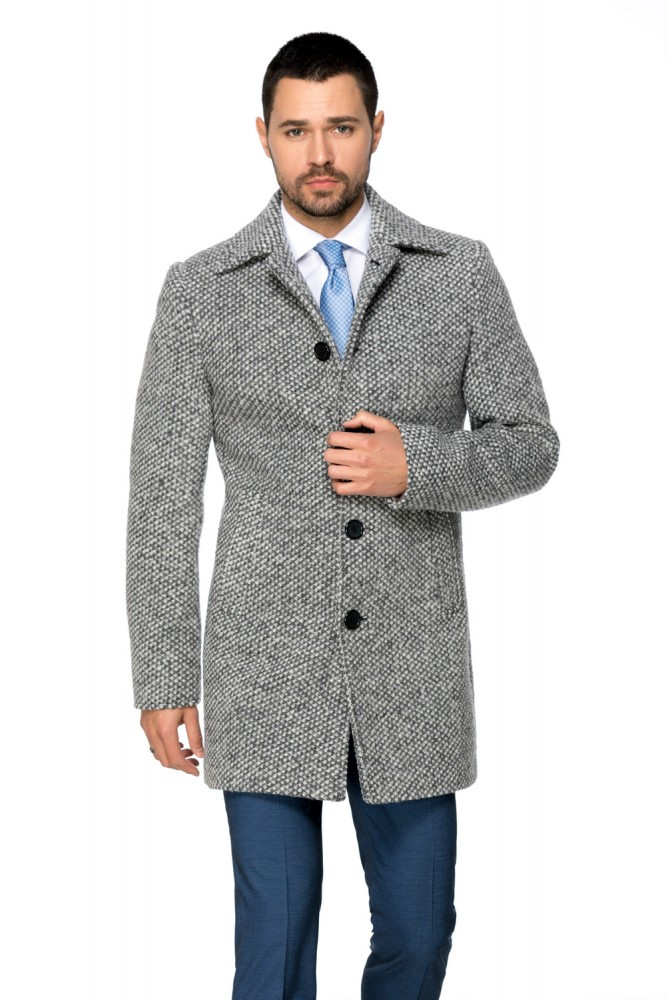Palton barbati cenusiu din lana cotta B161 | Okazii.ro
