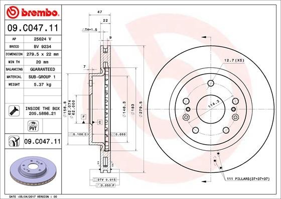 BREMBO 09.C047.11 PRIME LINE - UV Coated Disc frana