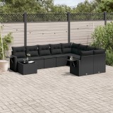 vidaXL Set canapele de grădină cu perne, 10 piese, negru, poliratan 3252992
