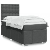 vidaXL Pat box spring cu saltea, gri &icirc;nchis, 90x200 cm, textil