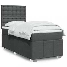 vidaXL Pat box spring cu saltea, gri &icirc;nchis, 80x200 cm, textil 3293810