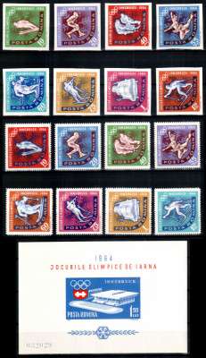 Romania 1963, LP 571 + 571 a + 572, Jocurile Olimpice Innsbruck, complet, MNH! foto
