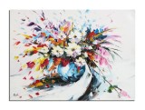 Tablou cu flori pictat manual, Ikebana, 70x50cm ulei pe panza in cutit efect 3D, Valentin Pop