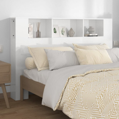 vidaXL Tăblie de pat cu dulap, alb extralucios, 160x18,5x104,5 cm foto
