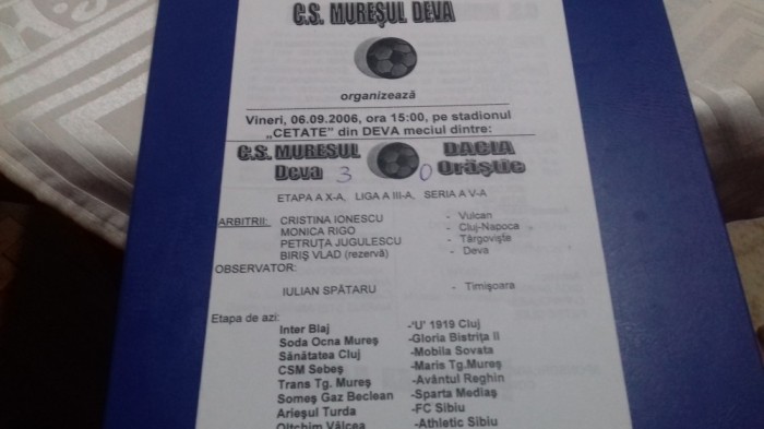 program Muresul Deva - Dacia Orastie