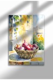Imprimeu pe p&acirc;nză fără ramă cu natură statică &icirc;n bucătărie, coș cu ceapă roșie, format A3, poster de perete mediteranean | A3 (29.7 x 42 cm)