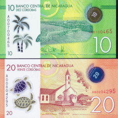 Bancnota Nicaragua 10 si 20 Cordobas 2014 - P209/210 ( set x2 polimer )