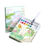 Cumpara ieftin Set artistic pentru copii cu acuarele si carte de colorat, tematica iepure si natura, 12 culori, pensula reutilizabila cu apa, 20 foi carton
