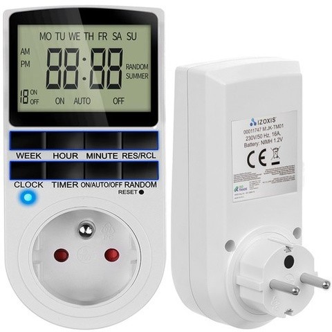 Priza programabila digitala Izoxis, timer saptamanal, ecran LCD, 3680 W, programare 24&amp;#047;7, Alb