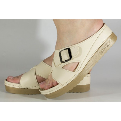 Saboți din piele bej cu confort sporit Maria 154002 foto