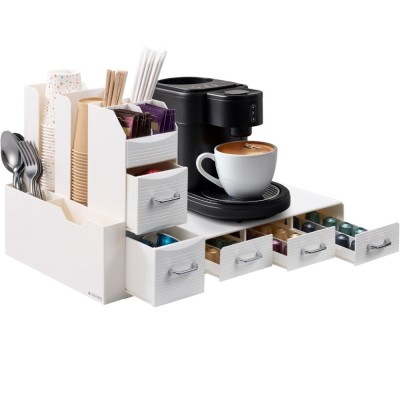 Set suport aparat cafea 3 sertare pentru capsule si organizator 2 sertare pentru consumabile Navaris, alb, NAV000018GT003C foto