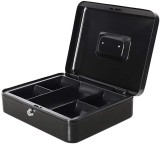 Caseta metalica pentru valori si bani, 30x24x9cm, 2 chei, compartiment ascuns, negru