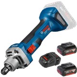 Bosch GGS 18V-20 + 1600A00B8J - Polizor drept 6 mm + Set 2 acumulatori si incarcator Li-Ion 18 V 5 Ah