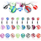 Piercing pentru buric din otel inoxidabil - bile acrilice cu dungi colorate - Culoare Piercing: Ametist