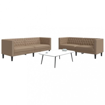 vidaXL Set canapele Chesterfield cu 2 locuri, cappuccino, piele eco. foto