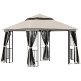 Outsunny Pavilion de grădină cu acoperiș dublu, cort pentru petreceri, cu 4 x pereți laterali, Metal+Poliester, Bej, 2,99 x 2,99 x 2,74 m | Aosom Roma