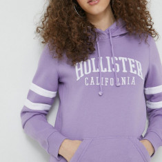 Hollister Co. bluza femei, culoarea violet, cu glugă, cu imprimeu