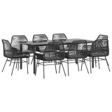 Cumpara ieftin Set de sufragerie de gradina 9 piese neagra sticla polirattan
