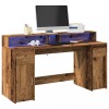 Birou Gamer vidaXL cu LED, 160x55x91 cm, Lemn Vechi, Maro, Spatiu Stocare Amplu, Design Modern