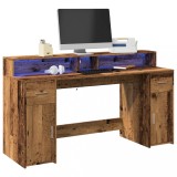 VidaXL Birou cu lumini LED, lemn vechi, 160x55x91 cm, lemn prelucrat