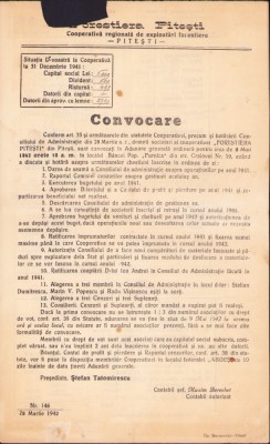A2668N Forestiera Pitești, convocare 1941, Pitești foto