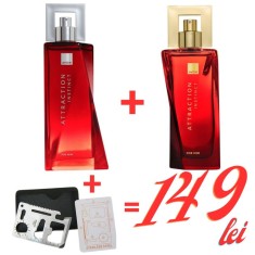 Set 2 parfumuri Avon Attraction Instinct For Her For Him + card multifunctional din otel , pasiune, forta si atractie pura , oferta speciala 149 lei