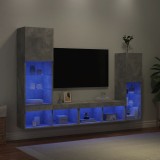 vidaXL Unități TV de perete cu LED-uri 4 piese gri beton lemn compozit