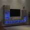 vidaXL Unități TV de perete cu LED-uri 4 piese gri beton lemn compozit
