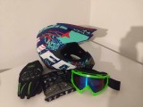 Cumpara ieftin Set Moto Enduro: Casca S (55-56cm) + Ochelari + Manusi + Cagula - ABS, Interior Detasabil, Certificare ECE