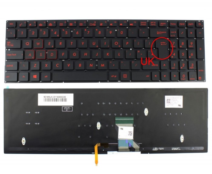 Tastatura Asus Rosu NSK-USXBQ iluminata layout UK fara rama enter mare, Rog G501J iluminata layout UK fara