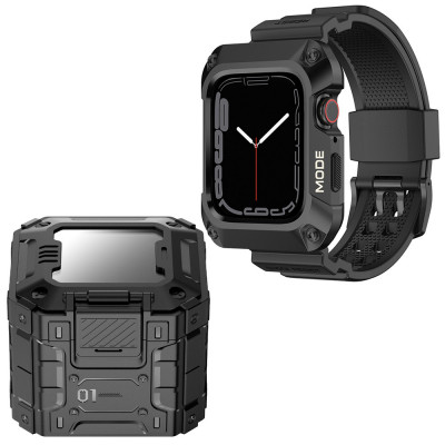 Husa compatibila apple watch 7 / 8 / 9 45mm si curea ruggedarmor, black foto
