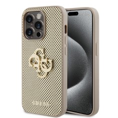 Husa iPhone 15 Pro Guess Leather Perforated 4G, auriu, GUHCP15LPSP4LGD foto