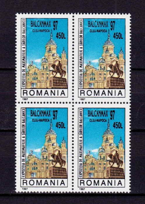 ✅RO 1997 ,LP 1434, &quot;Expozitia Filatelica &quot;Balcanmax&quot; Cluj-Napoca &quot; , serie bloc de 4 , MNH