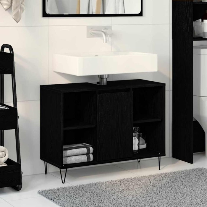 vidaXL Dulap de Baie cu ușă Stejar negru 80 x 33 x 60 cm Lemn compozit
