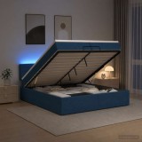 Cumpara ieftin Pat Ottoman cu Saltea si LED albastru 200 x 200 cm Tesatura