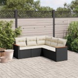 Cumpara ieftin Set mobilier de grădină cu perne, 5 piese, negru, poliratan