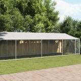 VidaXL Cușcă c&acirc;ini cu acoperiș și ușă, gri, 12x2x2 m, oțel galvanizat