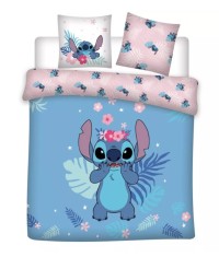 Lenjerie de pat dubla, Disney Lilo and Stitch Flowers, 3 Piese, 2 Fete, 240A 220cm, 65x65 cm, 100% Bumbac foto