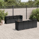 Cumpara ieftin Set mobilier de grădină cu perne, 9 piese, negru, poliratan