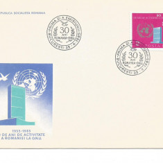 (No2)-FDC-Lp 1142-30 de ani de activitatea Romaniei la O.N.U.+pereche de timbre