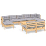Cumpara ieftin Set mobilier de gradina cu perne gri 10 piese lemn masiv de pin