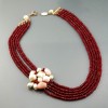 Colier Argint 925 placat aur roz, agat rubiniu, opal roz &amp; perle cultura, 51-55cm. Cutie cadou. Bijuterie Made in Italy
